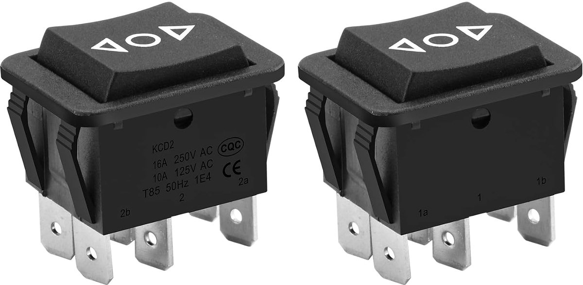 Schakelaar, DPDT-herinneringsschakelaar, 6 klemmen 16 A 250 VCA, zwart