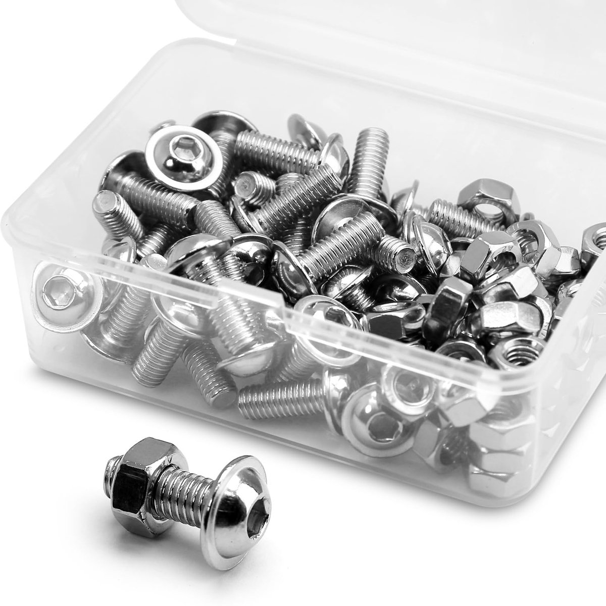 x 16 mm inbusschroeven met flens en moeren, set van 40 roestvrij stalen lenskopschroeven