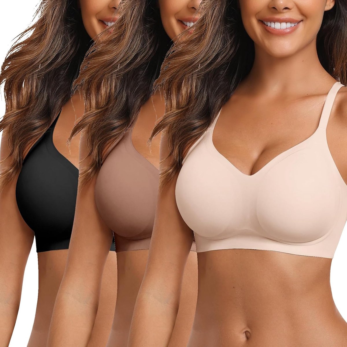Naadloze beha zonder beugel, comfortabele push-up-beha met V-hals, zachte bustier, ultra comfortabel, gevoerde bralette, T-shirt-beha