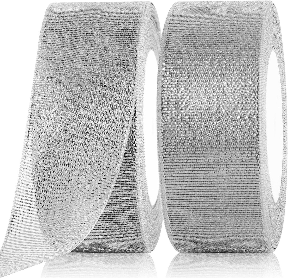 lint zilver 40 mm breed, 44 meter glitter cadeaulint Kerstmis lint voor geschenkverpakking, knutselwerk, verjaardag, doop, bruiloft