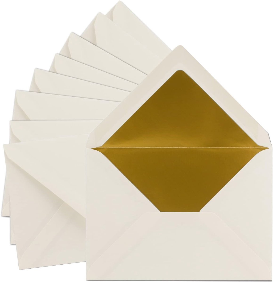 FarbenFroh door Gustav Neuser Enveloppen, 100 stuks in natuurlijk wit met goudkleurige zijdevoering, formaat C5, blanco enveloppen, postenveloppen zonder adresvenster, 15,7 x 22,5 cm, met natte plakrand