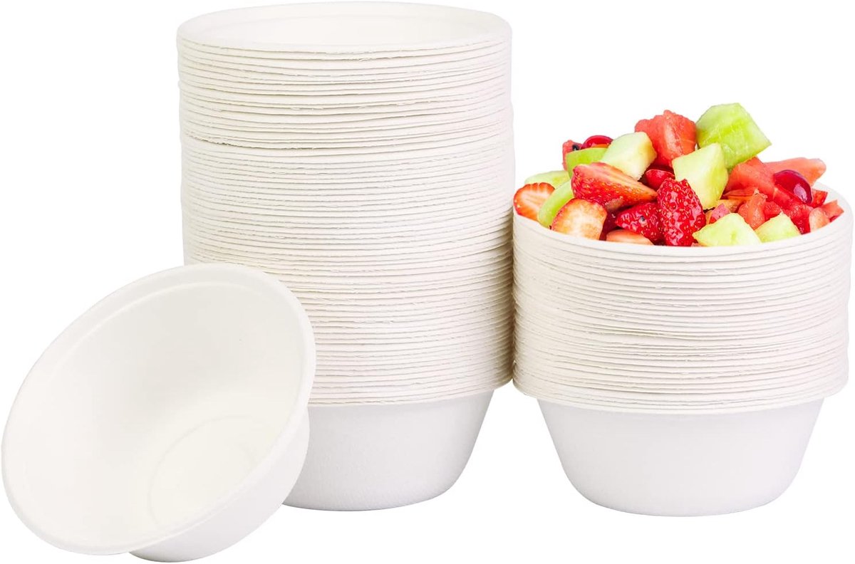 120 stuks, wegwerpkommen, 500 ml, milieuvriendelijk, slakom, soep, dessert, biologisch afbreekbaar en composteerbaar, wit, Sugarcane, Bagasse, wegwerpschalen