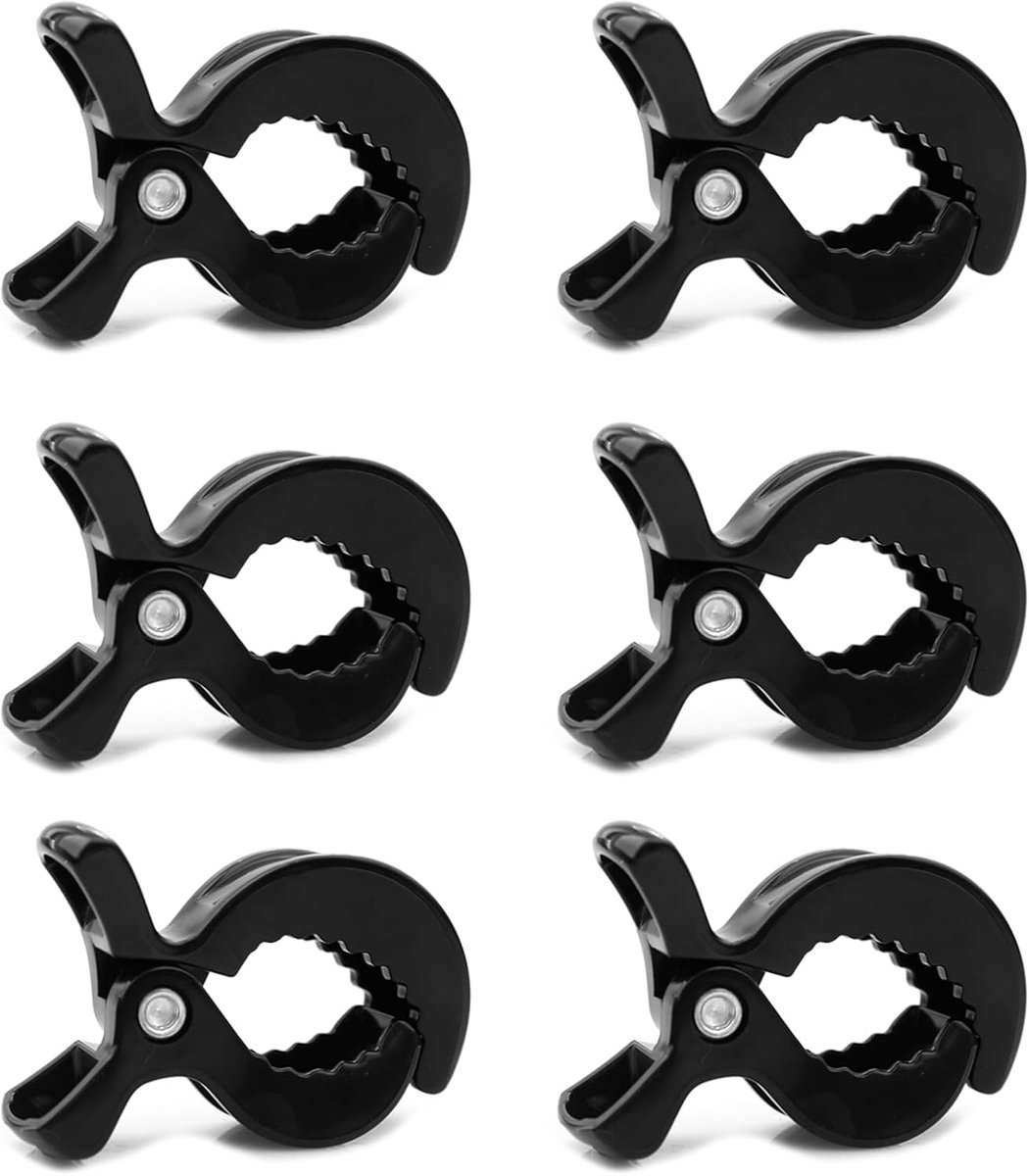 Set van 6 clips voor kinderwagen, accessoires voor kinderwagen, universele clips, autostoelhoezen, klem voor muggennet, kinderwagen en deken voor kinderwagen, zwart