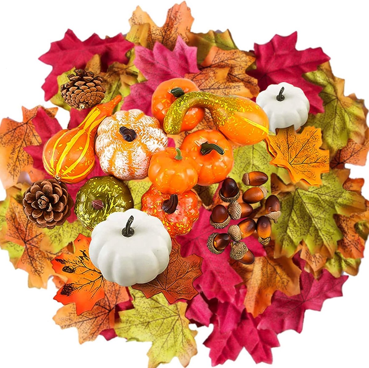 126 stuks Herfst en Halloween decoraties met kunstmatige pompoenen, esdoornbladeren, dennenappels, oogst pompoen en kleine eikels