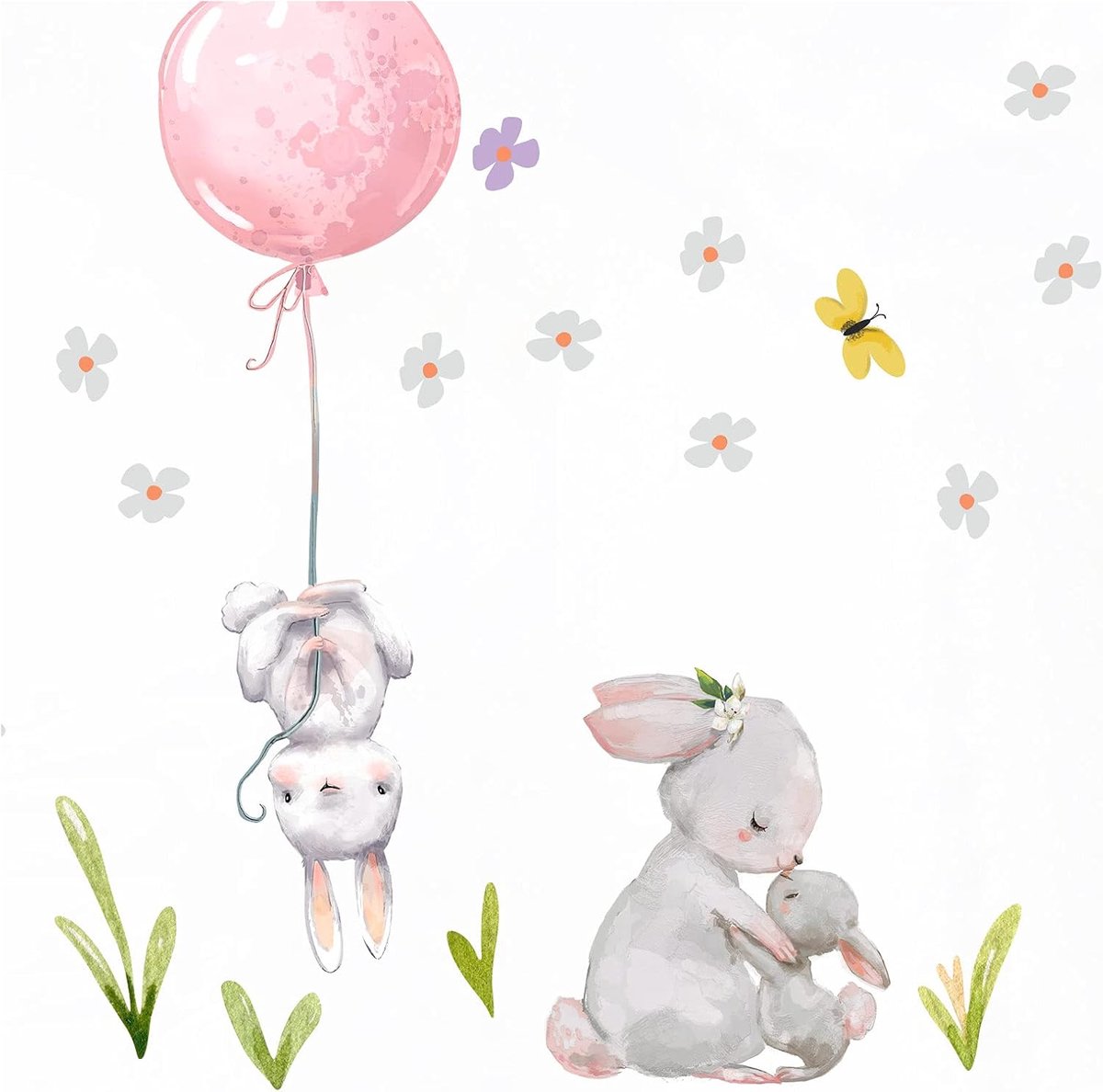 Deco Konijnenfamilie met ballon roze DL209-12