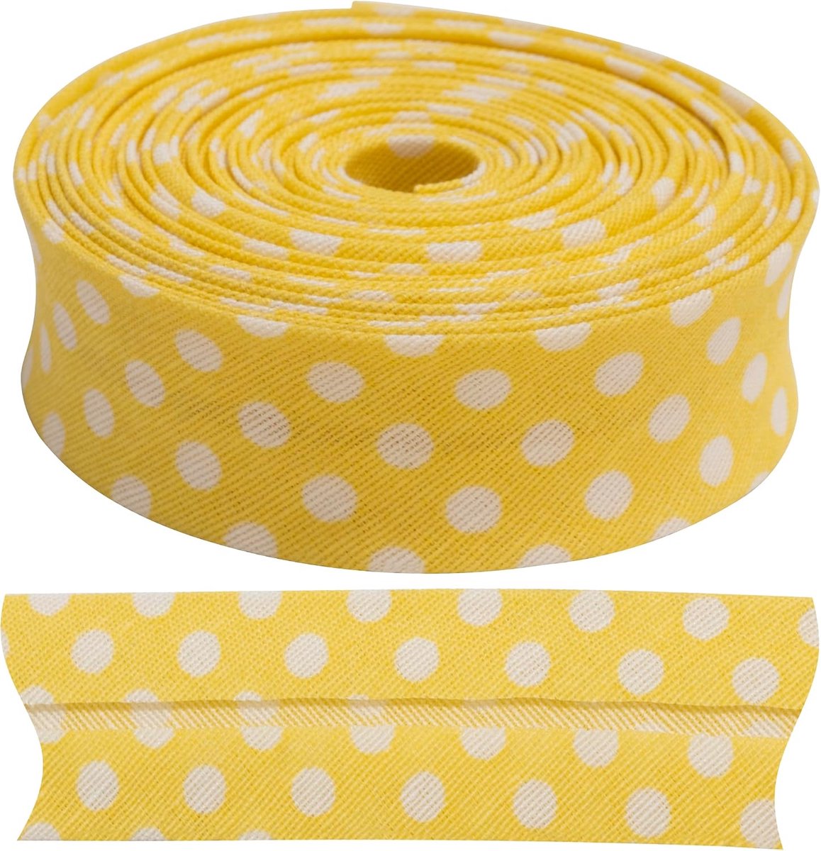 Biaisband 4,5 meter x 20 mm - van 35% polyester en 65% katoen - gele kleur met witte stippen