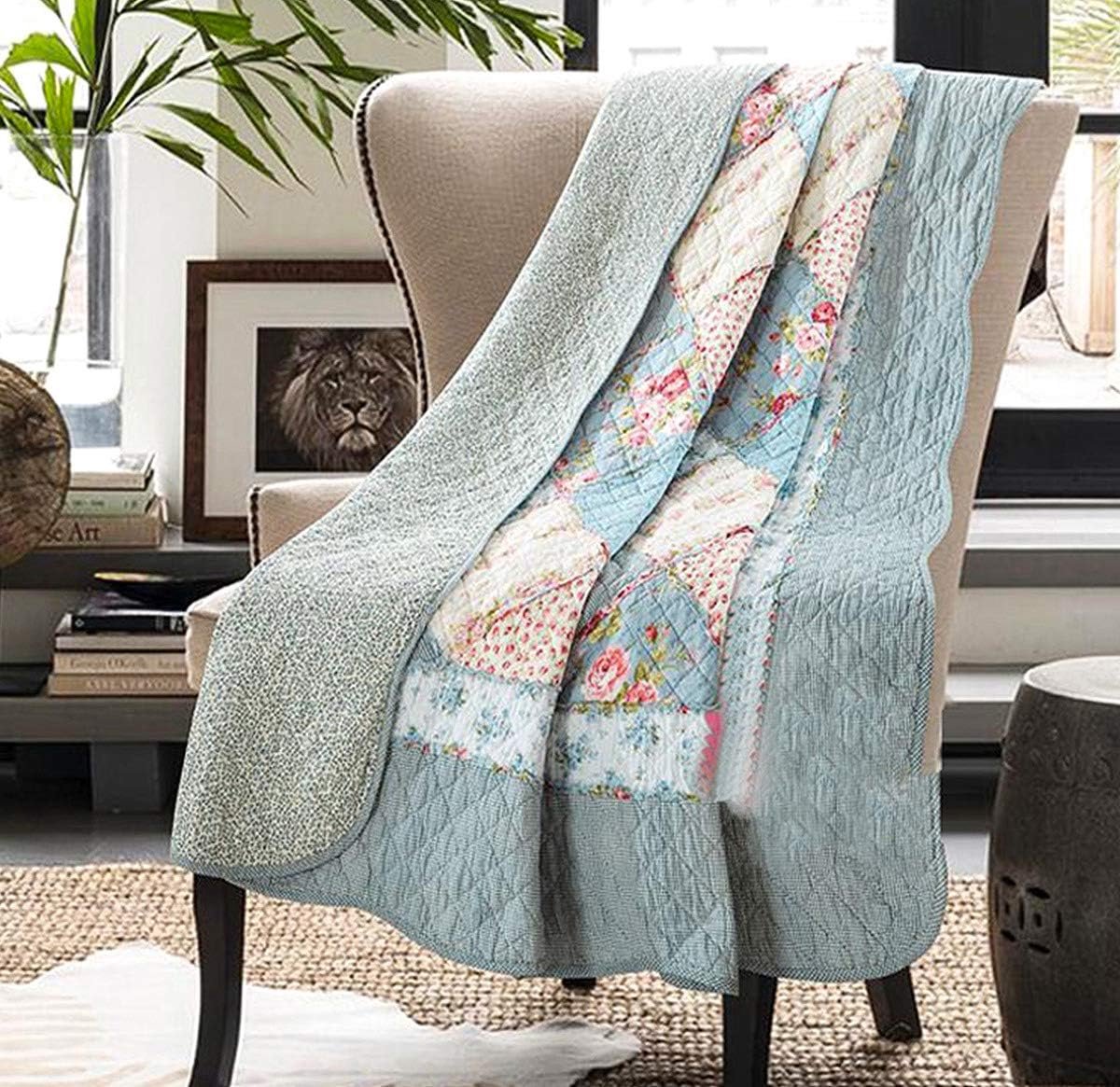 Originele 100% Katoen Patchwork Quilt Volledige Queen Size Blauw Bloemen Sprei Coverlet Omkeerbare Vintage Shabby Chic Gewatteerde Gooi Deken Bed Quilt Cover voor Bank Sofa