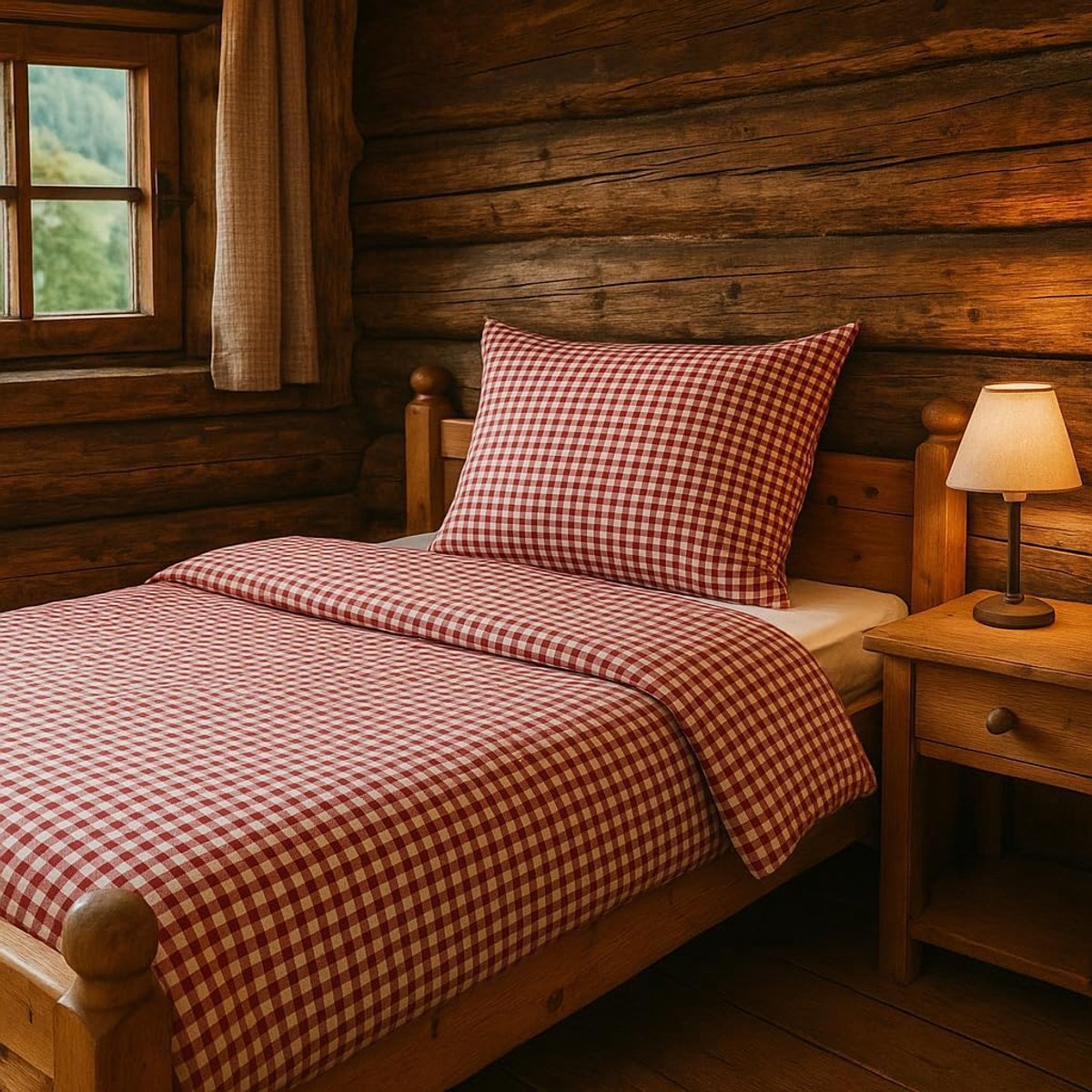 Beddengoed landelijke stijl rood geruit 1 cm met ritssluiting 100% katoen rood wit geruit garnituur 135x220 + 80x80
