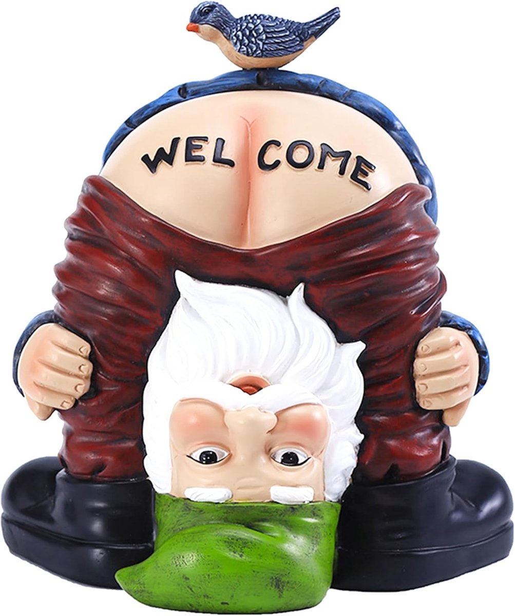 Tuin Gnome Standbeeld, Stoute Kabouter Standbeeld, Grappige Cartoon Welkom Dwerg Hars Craft Beeldje Ornament Thuis Tuin Decor Decoratie voor Binnen en Buiten