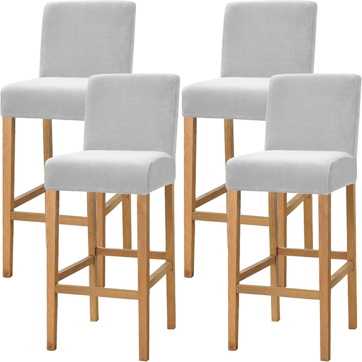 Hoge stretch hoes voor barkruk, pub, fluwelen stoelhoes voor eetkamer, café, barkruk, hoes, meubelstoelhoes, antislip met elastische onderkant, set van 4, lichtgrijs