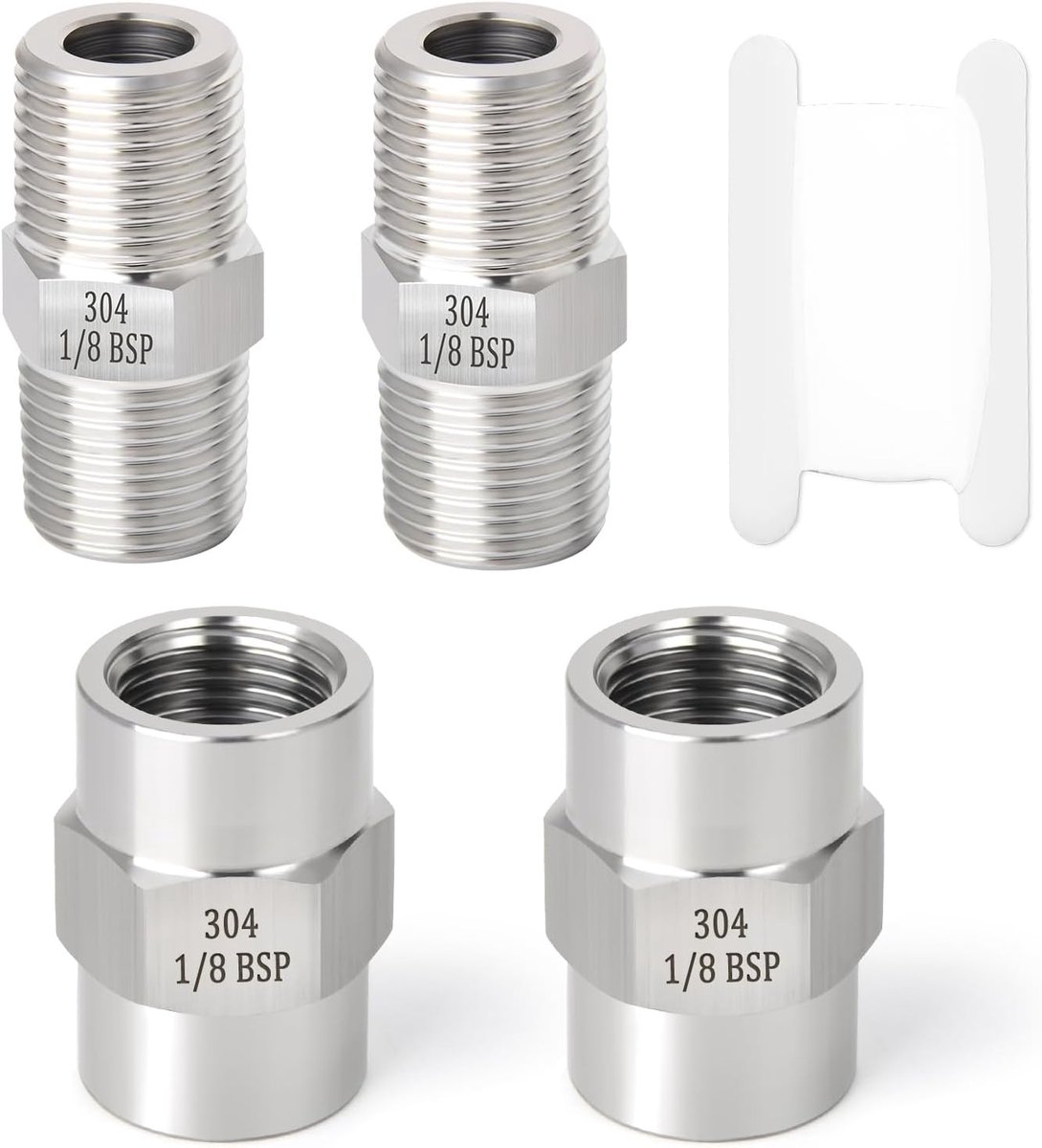 4stuks 304 roestvrij staalpijpverbinding, Hex Nipple Hex koppeling, 1/8" x 1/8" BSP mannelijke schroefdraadpijp, 1/8Inch x 1/8Inch BSP vrouwelijke schroefdraadpijp