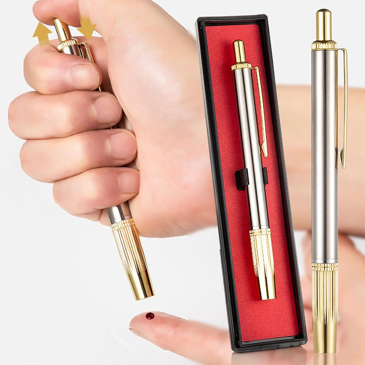 stalen steekhulp, bloedlancetstift, bloed steekpen, acupunctuur, lancette-pen, roestvrij staal, lancette-apparaat, bloedtestpen voor cupping, bloeddrainage, acupunctuur, massage,