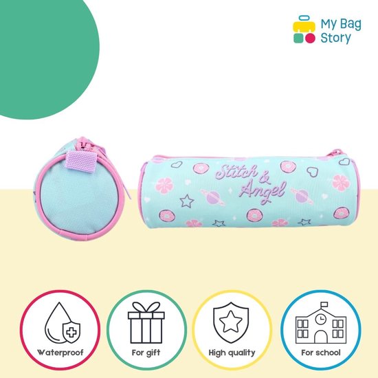 mybagstory - Pennenetui - Stitch - roze - blauw - kind - school - basisschool - kleuterschool - kleuterschool - etui voor meisjes - maat 21 cm, Roze, 21 cm — afbeelding 2