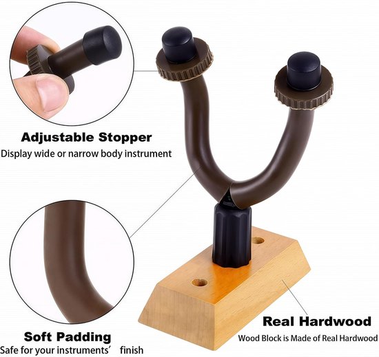 Gitaarhanger voor wandmontage 4-pack, hardhouten gitaarhanger Muurhaak Beugelhouder Standaard Display met schroeven - Eenvoudig te installeren - Past op alle maten gitaren, bas, mandoline, banjo, ukelele — afbeelding 2