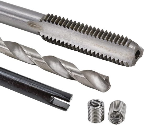 Schroefdraadreparatieset, sneldraaistaal schroefdraadreparatieset met rode kunststof handgreep, helicoilkit voor M6, geschikt voor boormachine, dagelijkse reparatie, autoreparatie en meer — afbeelding 2