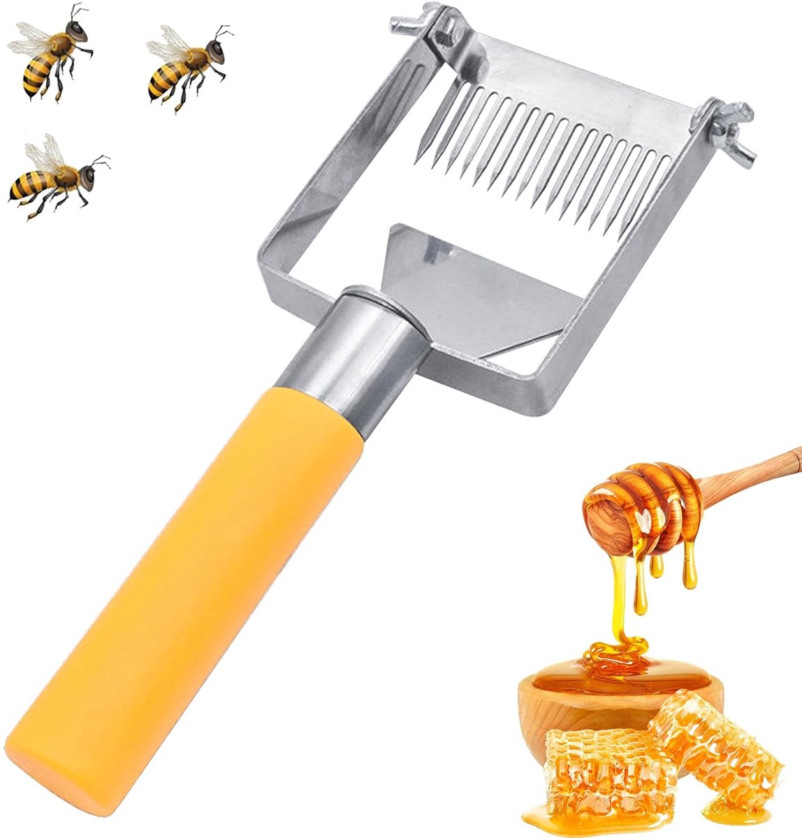 Honing ontdekkingsvork, imkervork van roestvrij staal met handvat, honingraatschraper voor het oogsten en extraheren van honing, bijenteeltuitrustingsgereedschap, perfect bijenkorfgereedschap