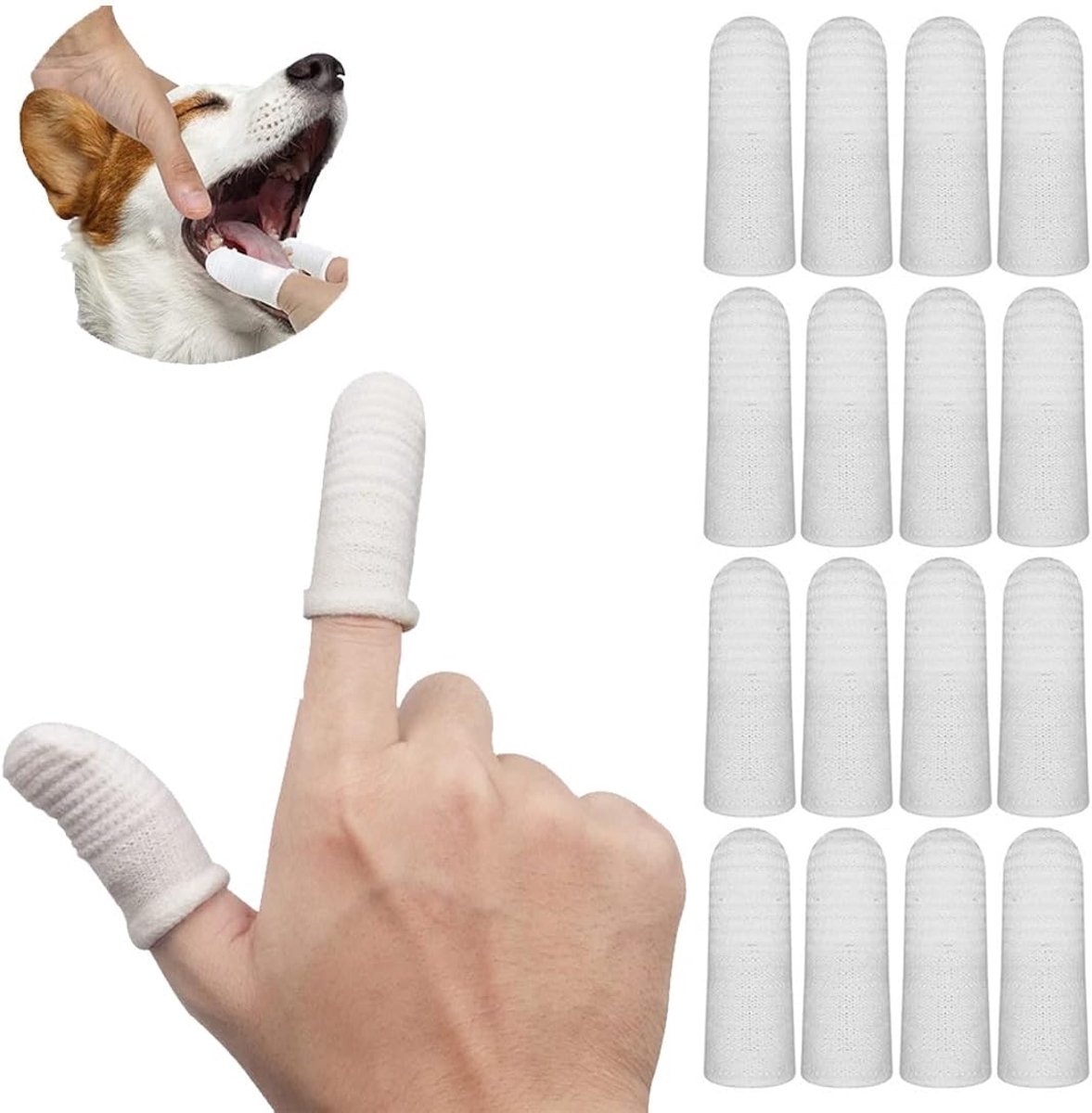 16 stuks tandenborstel voor honden en katten, vezelstof, vingerborstels voor huisdieren met 360° volledige afdekking, voor katten en honden en de meeste huisdieren