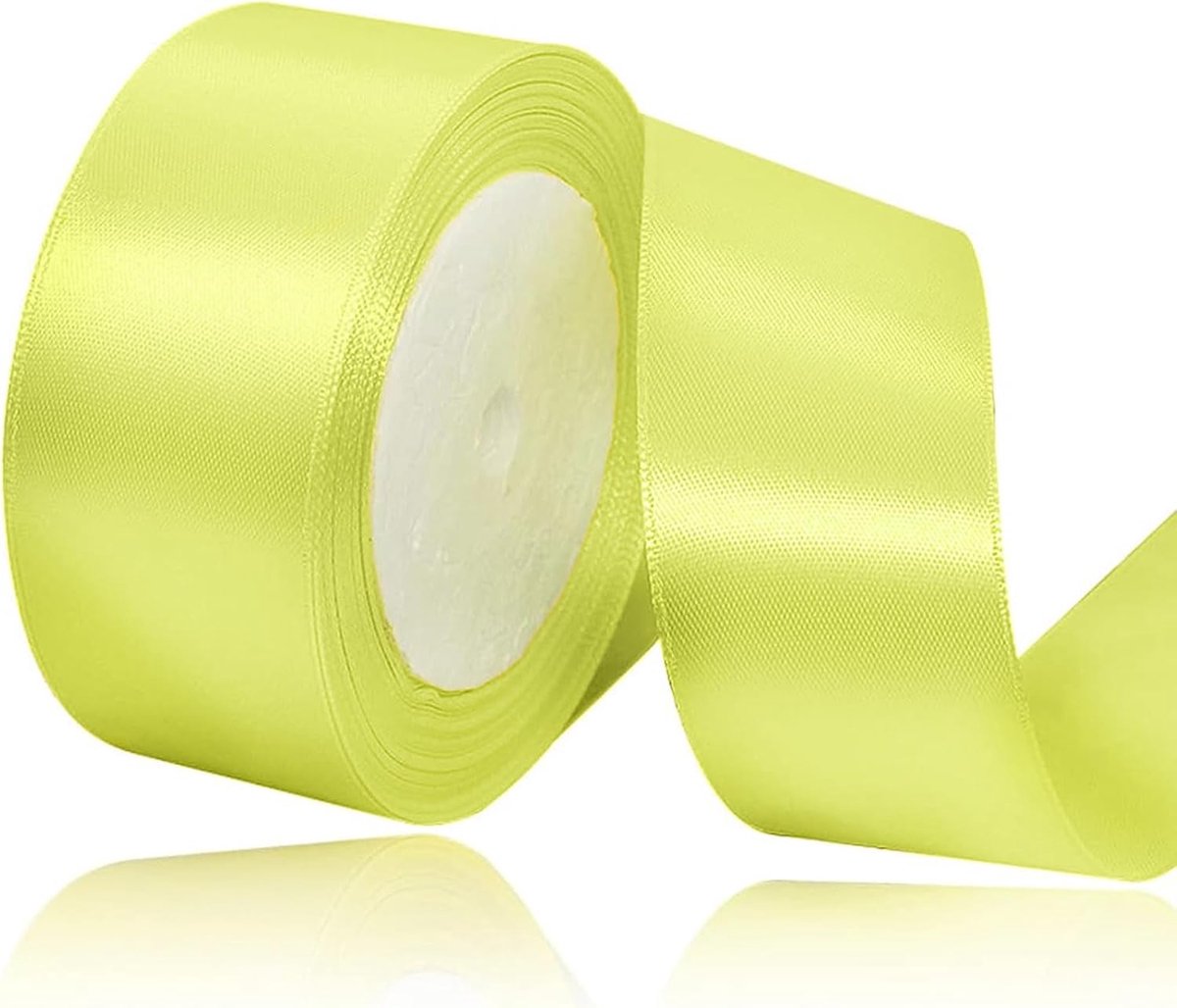 4 cm Fluorescerend Geel Satijnlint, Satijn Decoratielint Cadeauband Breed Lint voor Jurk Bruiloft, Doop en Verjaardag Cadeaus, Satijn Decoratielint, Decoratie Lint Cadeauverpakking, 22,8M..