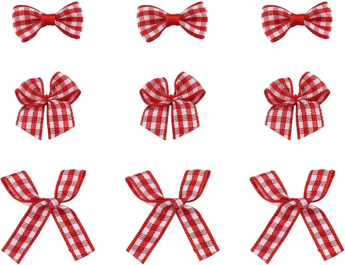 300 stks Mini Gingham Lint Bogen 3 Stijlen Tartan Patroon Polyester Lint Strik Appliques voor DIY Ambachten Naaien Bruiloft