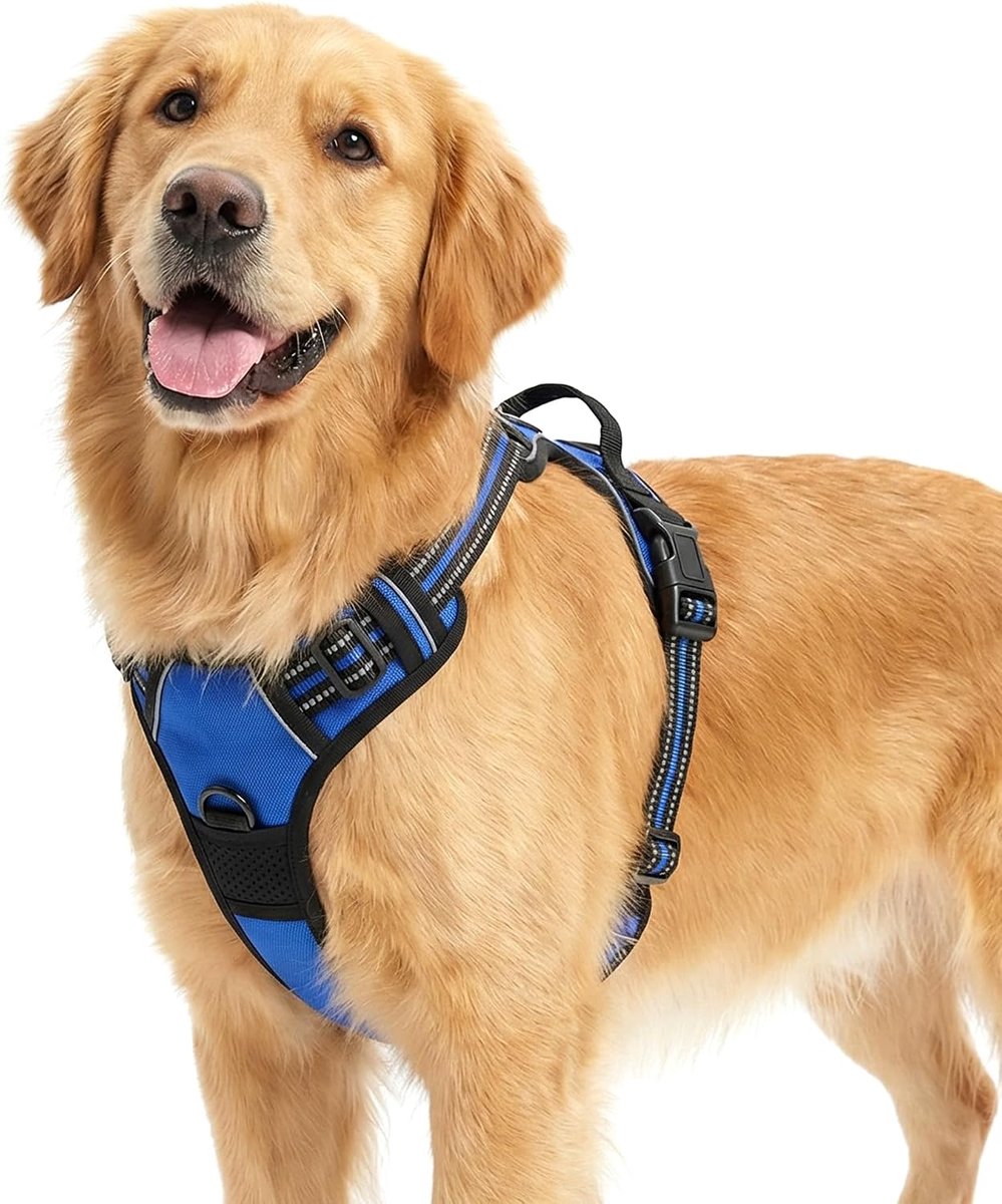 Hondentuigje voor middelgrote honden, anti-trekharnas, verstelbaar borstharnas, anti-trektuigje met handgreep en reflecterende strepen, no-pull tuigje voor kleine, middelgrote en grote honden
