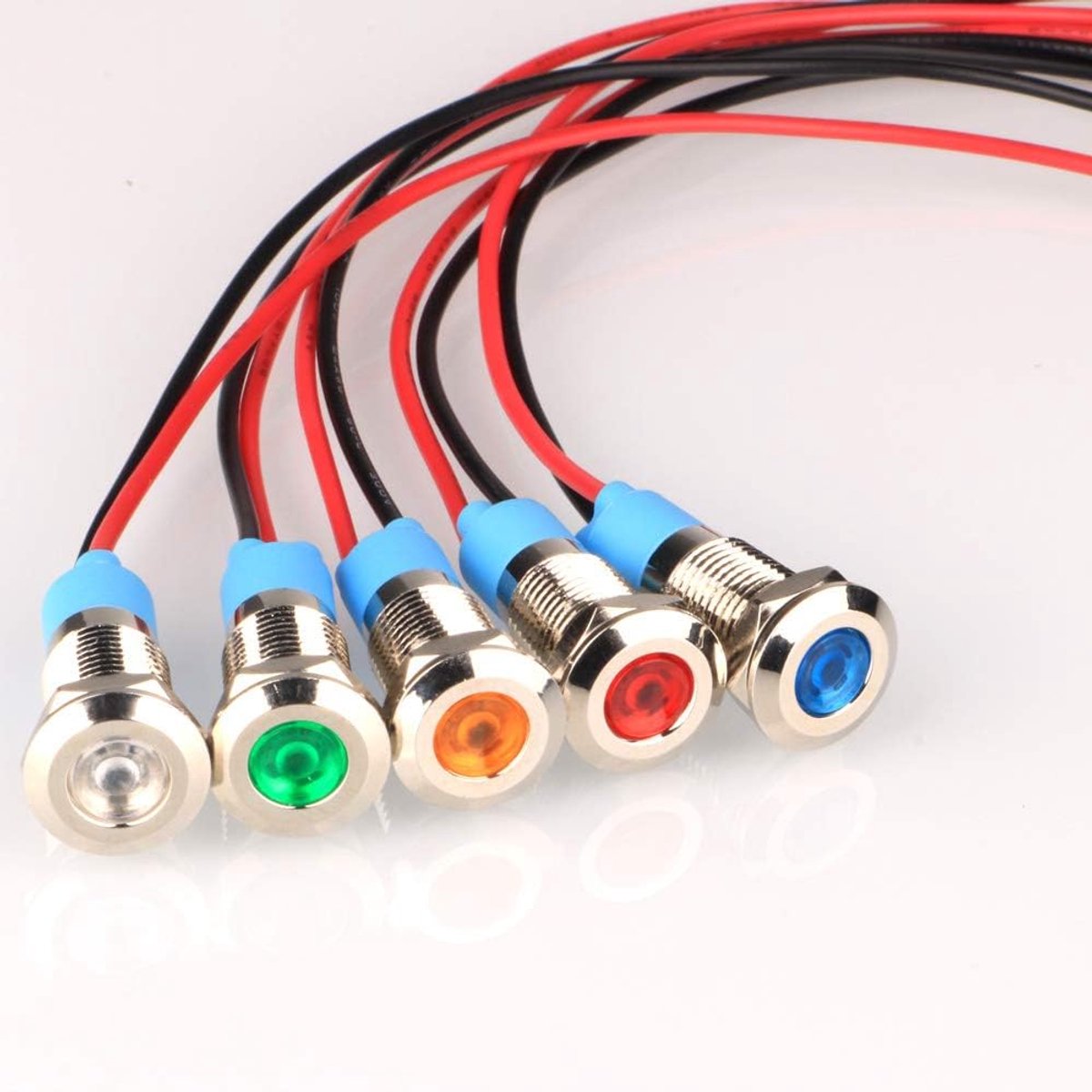5 stuks 8mm 230V AC LED metalen indicatielampje waterdichte signaallamp (groen oranje rood blauw wit)
