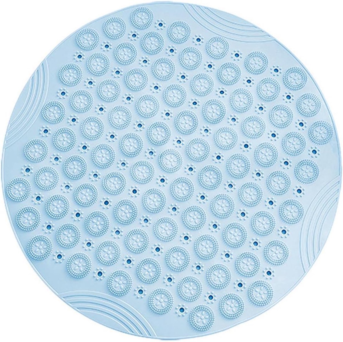 SnelShoppen - Ronde antislip badmat van PVC met cups en afvoergaten, machinewasbaar voor badkamer, douche, badkuip en toilet - 55x55cm, blauw