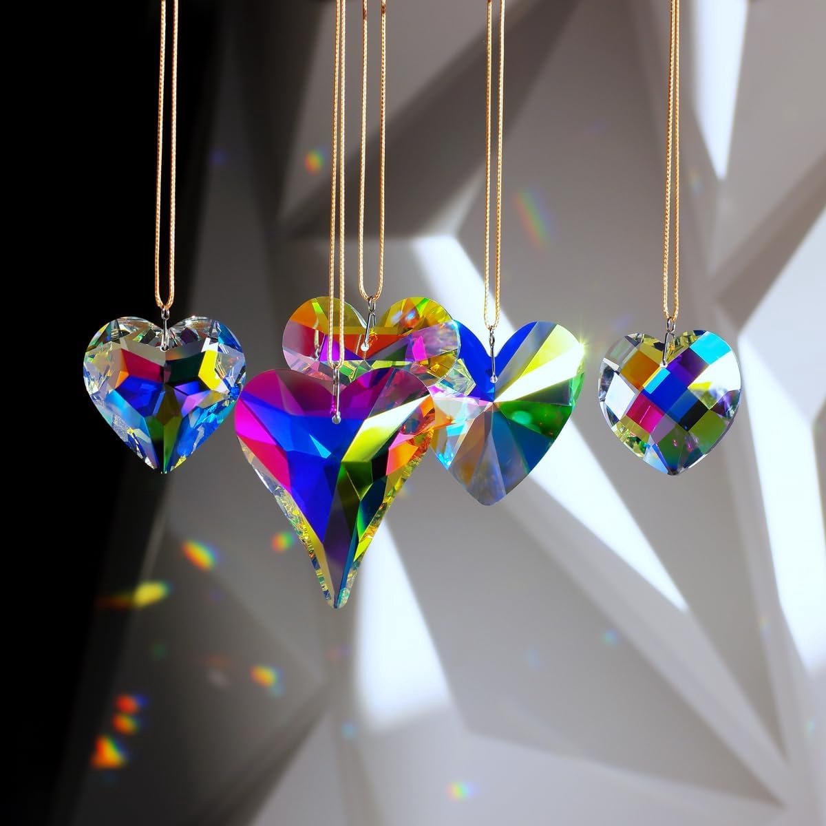 Kristallen zonvanger hart ornament - 5 stuks diverse maten - AB-kristal - Creëer regenbogen in huis - SnelShoppen