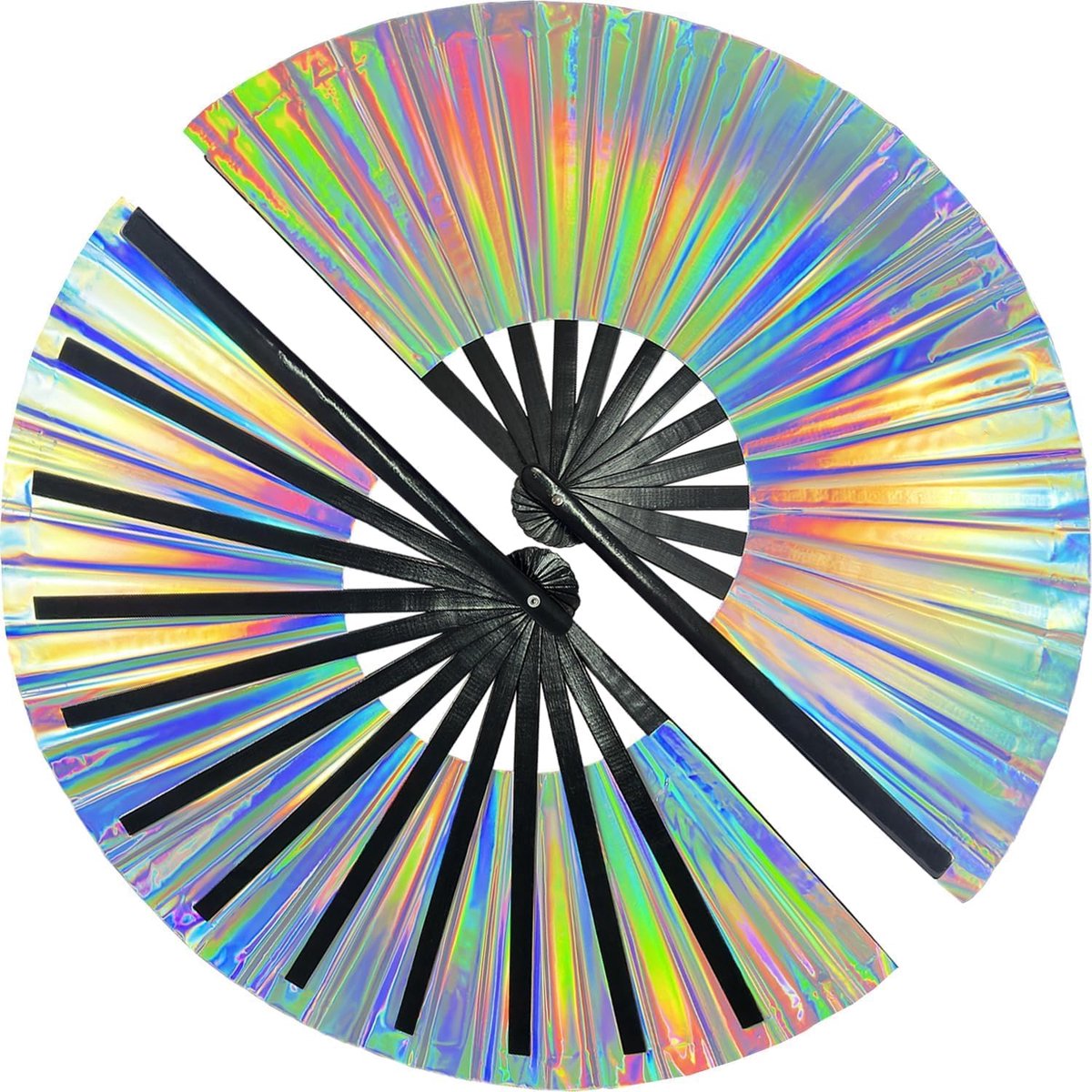 Vouwbare Handventilator XXL - Glanzend laser PVC - Spectaculaire regenboogkleuren - Ideaal voor feestjes - SnelShoppen