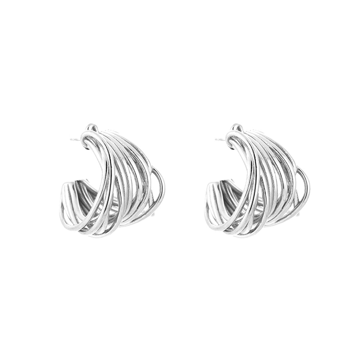 Multi-Strand Intertwined Chunky Studs – Luxe Gevlochten Multi-Ring Oorstekers – RVS - Zilver