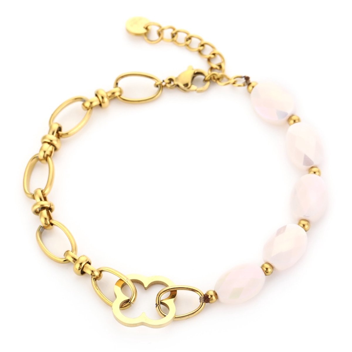 Michelle Bijou Armband Natuursteen Schakels goud beige