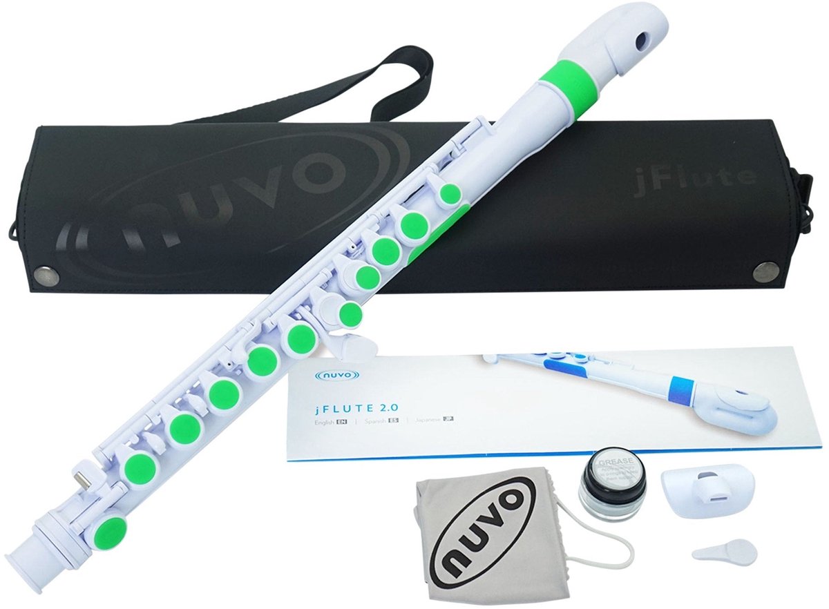 NUVO jFlute 2.0 wit-groen kinder dwarsfluit met DONUT kopstuk en Firstnote mondplaat