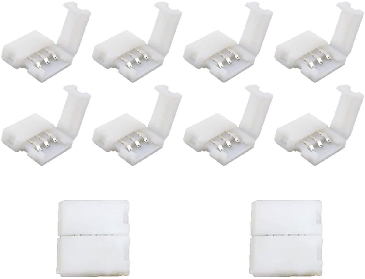 Thijox - 10 stuks 3-polige LEDstrip-connectoren voor 10 mm SMD 5050 RGB LED-lichtstrips, Soldeerloze Aansluiting voor Feest, Tuin, Keuken, Waterdicht,