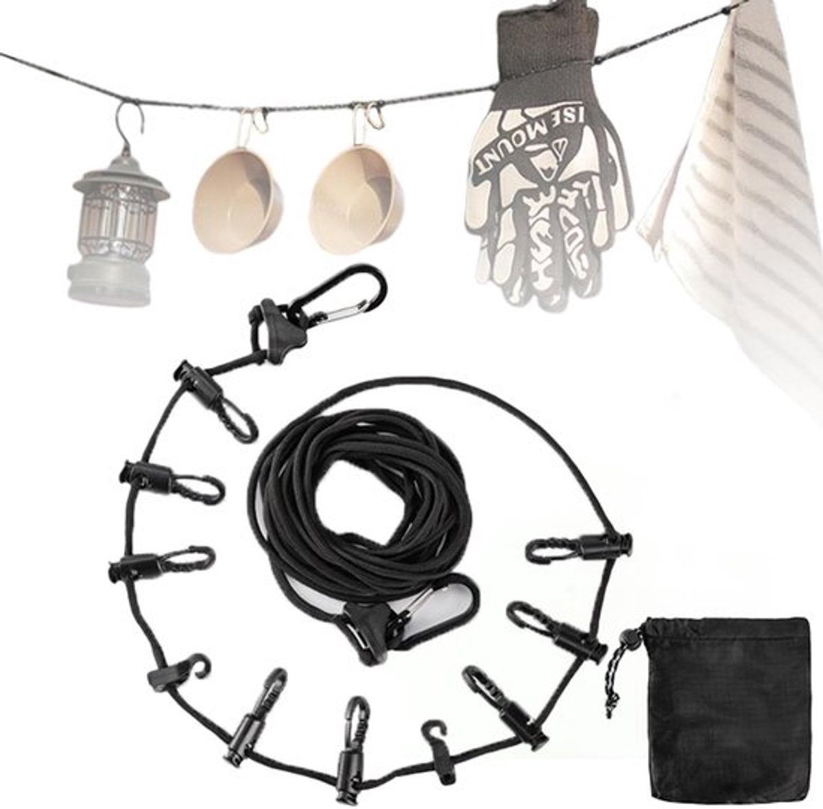 Waslijn 5 Meter - Waslijn Camping - Uittrekbare Waslijn - Multifunctionele Waslijn - Accessoires voor Buitengebruik - Lichtgewicht en Waterafstotend - Drooglijn
