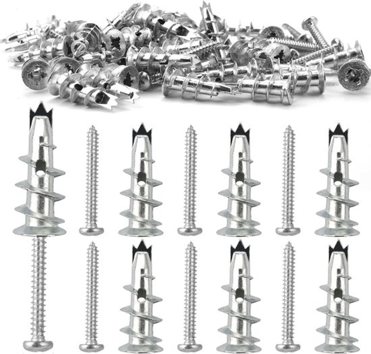 60 Stuks Metalen Gipsplugs voor Muurbevestiging, Zelfborende Holle Plugs, Stevige Plugs met Schroeven voor Rigips en Wandmontage