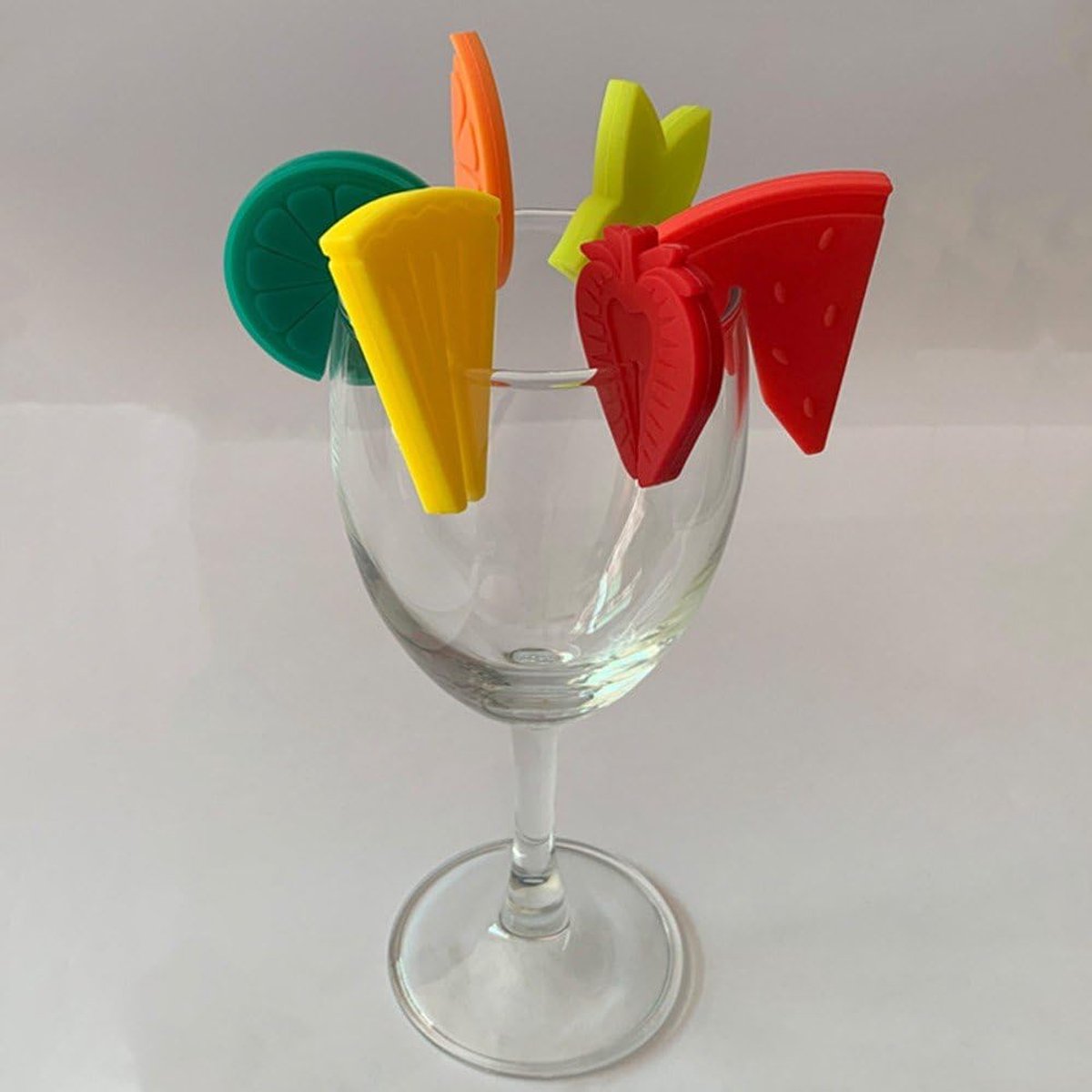 6x Wijnglas markers - Glas markeren - Drinkglas decoratie - Glas herkennen - Wine glass markers - Glass markers - Drink markers - Wine glass charms - Party accessoire - Fruitvorm - Jony