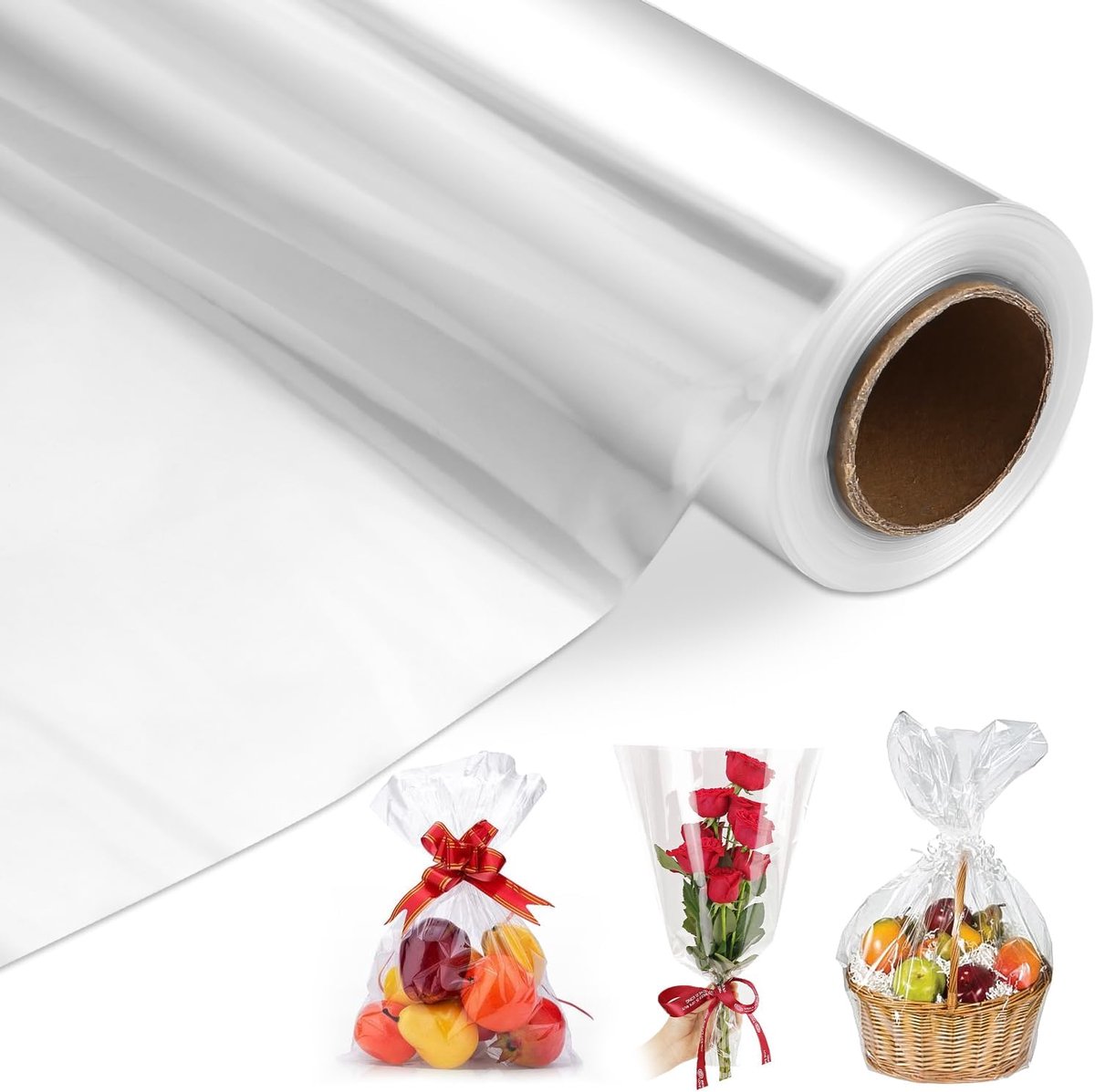 Transparante cellofaanfolie, 43 cm x 30 m, cadeaufolie, transparante folie, cadeaupapier, rol, verpakkingsfolie op rol, voor bloemen, geschenkmanden, verpakking, Kerstmis