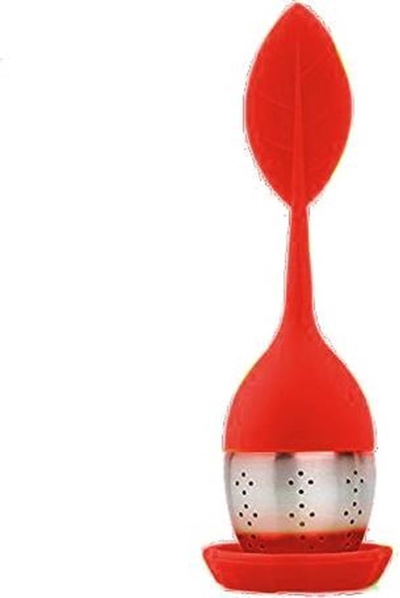 Thee-Ei - Theezeefje - Theeblaadje Voor Losse Thee - Inclusief houder - 1 stuk - Rood