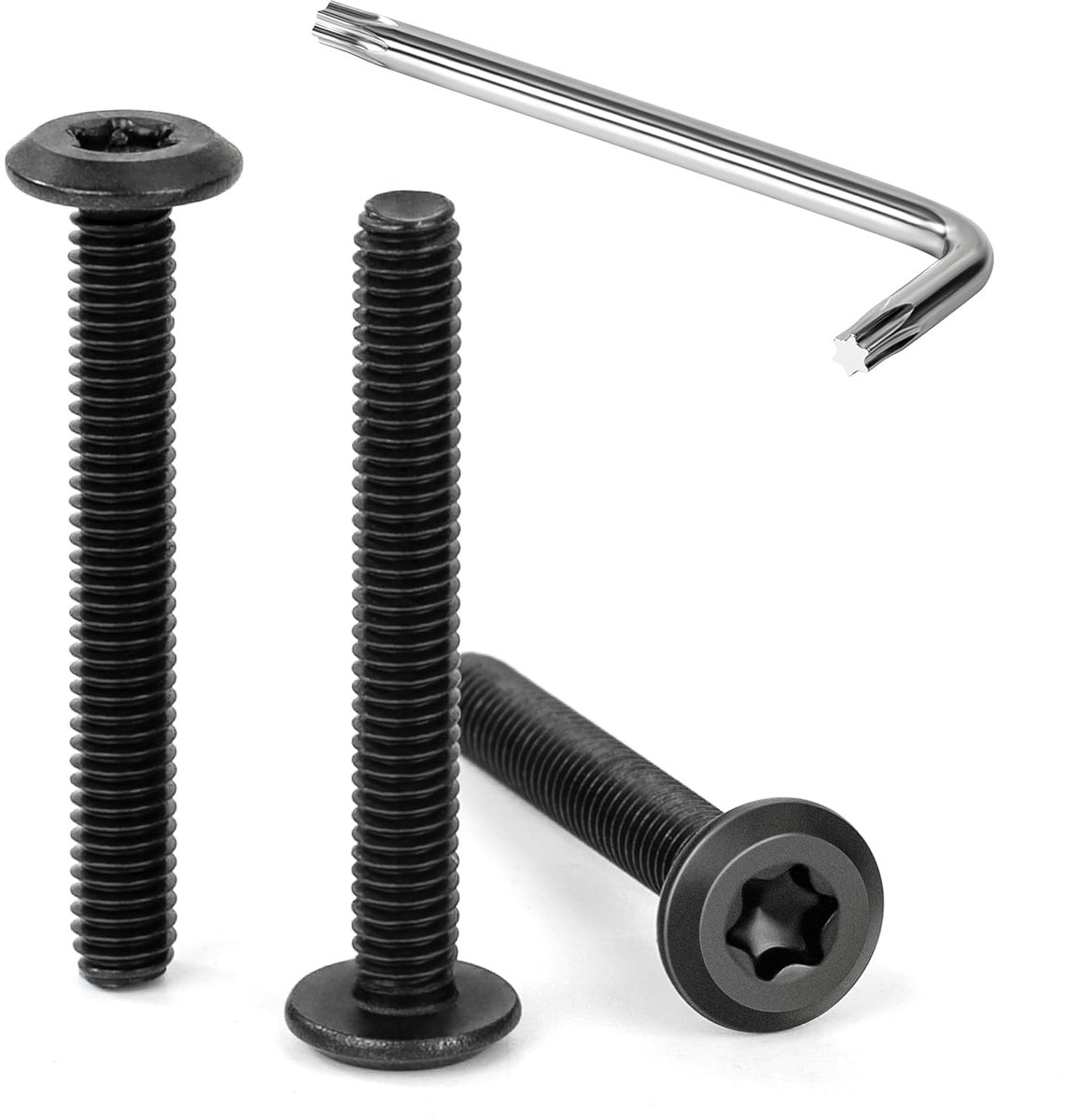 30 Stuks Zwarte Torx Platkopschroeven M4 x 30mm Zeskantkopschroeven Roestvrijstalen Bouten A2 V2A Meubelbouten met T20 Sleutels Volledige Draad