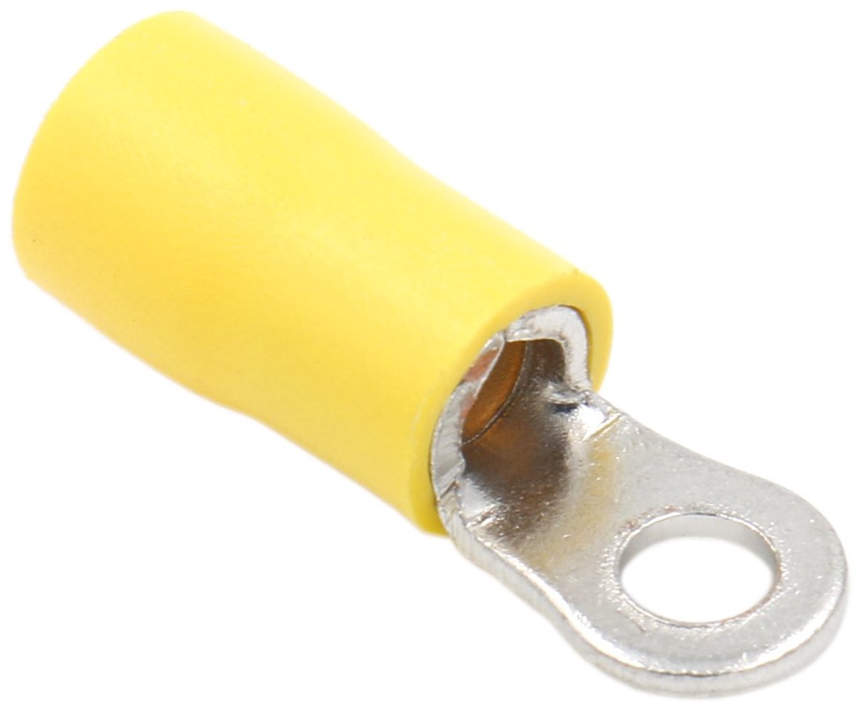 Ring Terminal krimpconnectoren Vinyl geïsoleerde draad elektrische connector RV5.5-3.5 noppenmaat #6 voor 4-6mm2 (12-10 AWG) Geel 100Pack