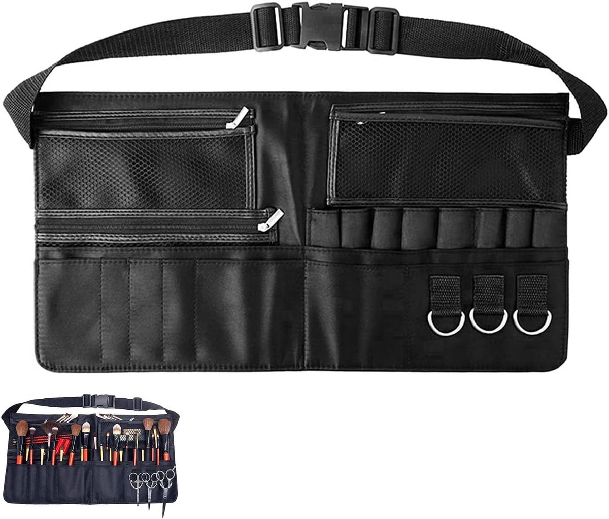 Make-upkwasten, cosmeticatas, make-upkwastentas, draagbaar, make-upkwasten, organizer, tas, voor kunstenaars en dating make-up, zwart, 23,5 * 46 cm / 9,2 * 18,1 pulgadas, Make-up kwasttas draagbaar