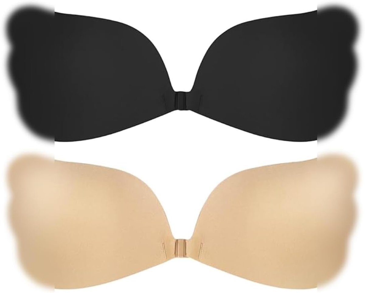 2 stuks plakbeha, strapless beha, onzichtbare beha, plakbeha, beha voor jurken met blote rug, badpak en rugvrije kleding, herbruikbare beha, rugvrij (b cup), A, A