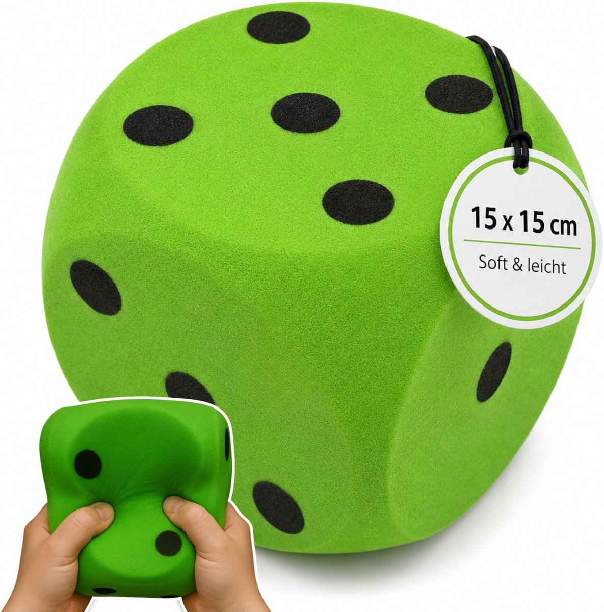 alldoro 63107 XXL schuimrubberen dobbelsteen, groen, 15 x 15 cm, grote zachte speeldobbelstenen, zacht en stil, spelen en leren, binnen en buiten