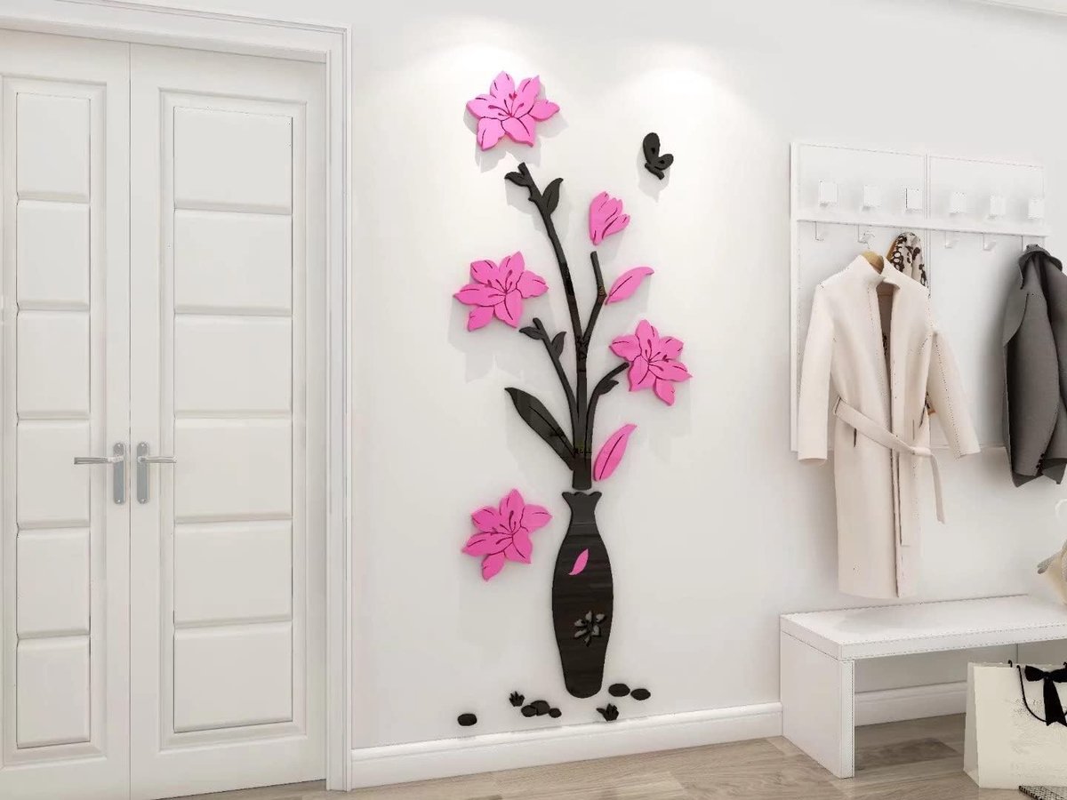 3D Bloem Spiegeloppervlak Wandstickers - Acryl Woonkamer Wanddecoratie Muurstickers Kunst Voor Thuis Slaapkamer Bedroom Aisle Wall Decoration Wall Sticker Huisdecoratie (Roze XL:66cm*170cm)