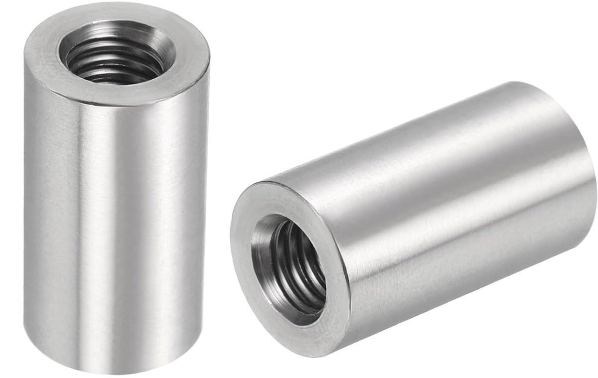 5 stuks M8 ronde stekkers, moeren, 304 roestvrij staal, moerkoppeling, 25 mm lengte, huls, stang, moer voor houder M8 x 25 x 14 mm