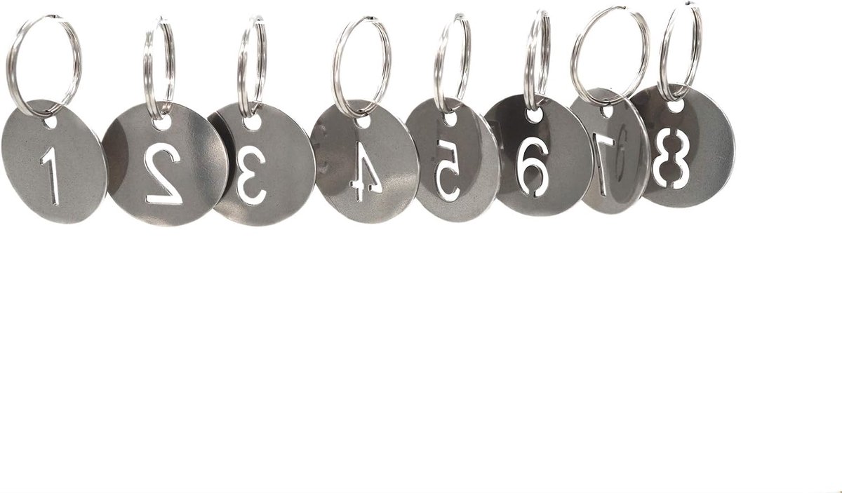 304 roestvrijstalen sleutelhangers met ring, 20 stuks, 25 mm Hollowed Number ID Tags sleutelketting, getal sleutelringen - 1 tot 20