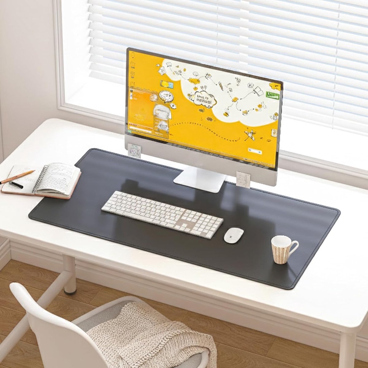 Bureauonderlegger, bureaumat van leer, antislip, grote muismat, laptop onderlegger, geschikt voor kantoor, thuis en desktopgebruik (zwart, 80 x 40 cm)