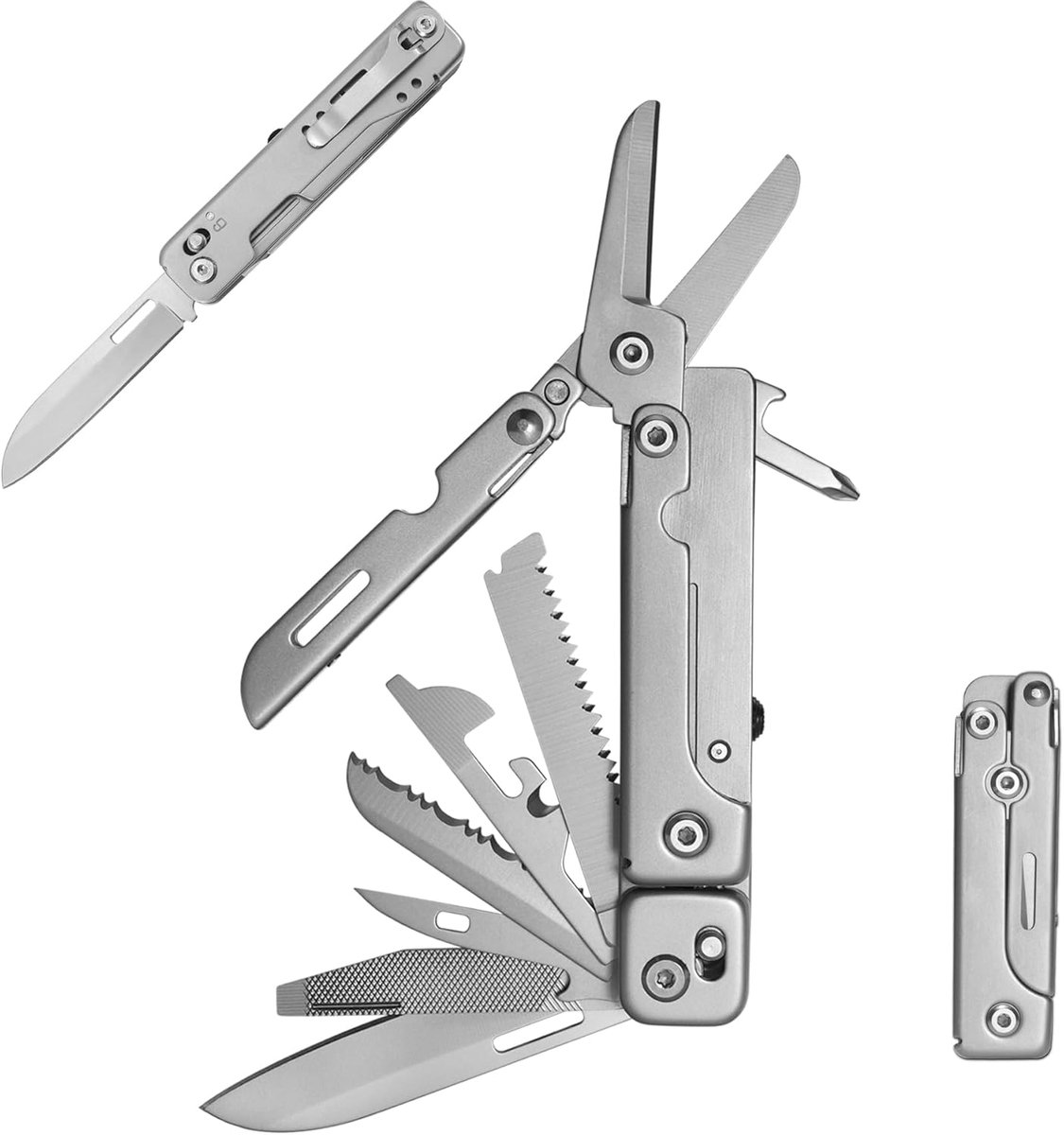 Multitools kamperen, 13 in 1 roestvrijstalen opvouwbare multitool met mes, schaar, zaag, schroevendraaier, blikopener, flesopener voor buitenactiviteiten, repareren