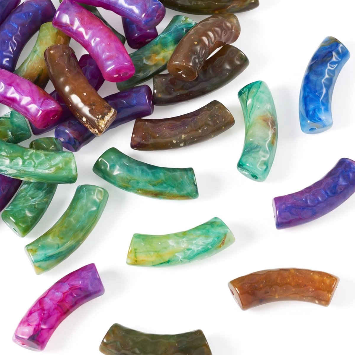 Kralen, lange dikke bangle bamboe buis armband kralen imitatie edelsteen gebogen kralen voor sieraden maken vriendschap doe-het-zelf ambachten