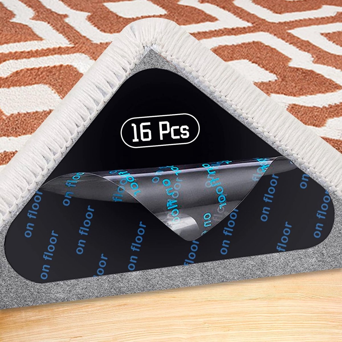 Antislipmat voor tapijt, 16 stuks Driehoekige tapijt antisliponderlaag, wasbare en herbruikbare antislip tapijtonderlaag voor hardhouten vloeren, tapijten en voetmatten, BP-16PCS