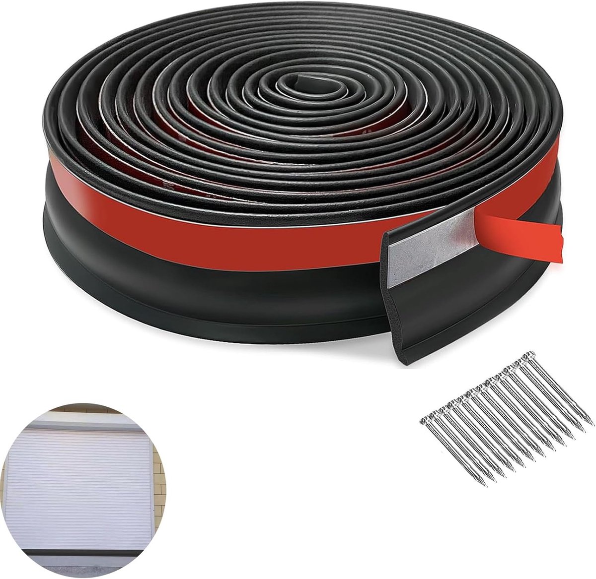 Afdichting voor garagedeur, 3 meter, rubberen strip, zelfklevend, rubberen lip, afdichtband, weerbestendige afdichting, garagedeur, rubberen lip met spijkers, houdt je garage schoon en droog